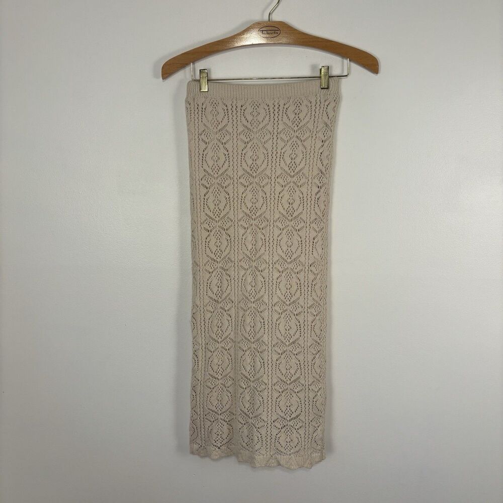 FRESHMAN 1996 Cream Crochet Knit Boho Hippie Lined Maxi Skirt Sz XS